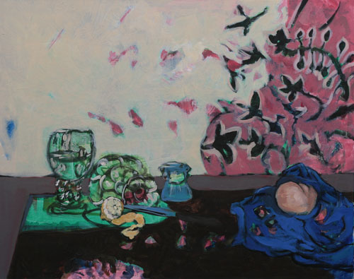 Verres, citron et pain  - 30F (92 x 73) - huile sur toile